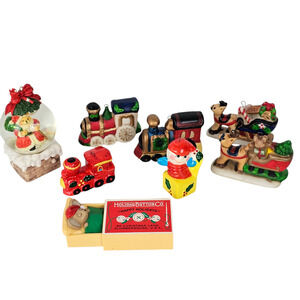 Lot of 8 vintage 90s christmas ornaments snow globe train mouse in box
